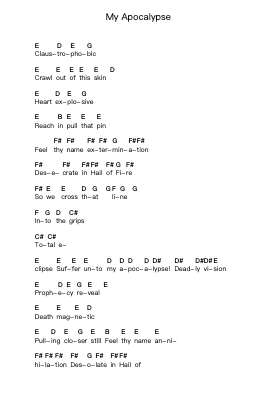My Apocalypse Notes de lettres de piano par Metallica - Arr.Stator