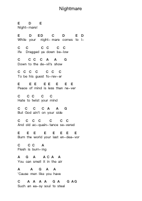 Nightmare Piano letter notes by Avenged Sevenfold - Arr.Mattvey Chilrick