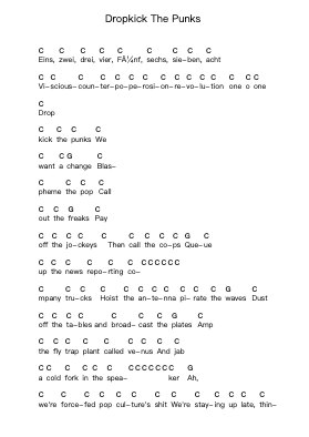 Dropkick The Punks Piano letter notes by The Faint - Arr.Deirrine Sisibyl