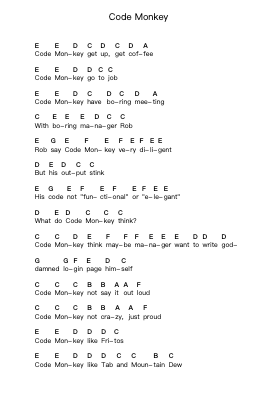 Code Monkey 鋼琴字母譜由 Jonathan Coulton - 編曲 Zimgus Jackfred