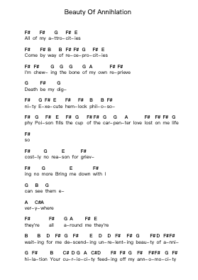 Beauty Of Annihlation Piano letter notes by Michael Johnson - Arr.Yermore