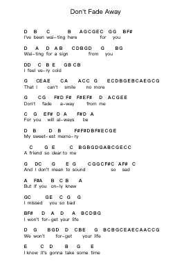 Don't Fade Away Piano letter notes by Acosta/Russell - Arr.Corrie