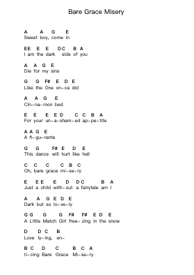 Bare Grace Misery โน้ตตัวอักษรเปียโนโดย Nightwish - Arr.Bushple