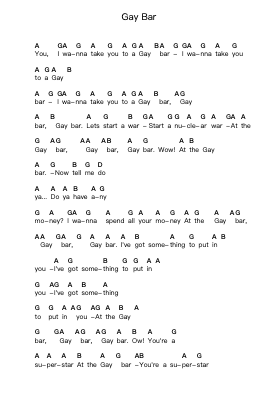 Gay Bar 鋼琴字母譜由 Electric Six - 編曲 Shirnett