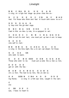 Limelight Piano letter notes by Rush - Arr.Emton