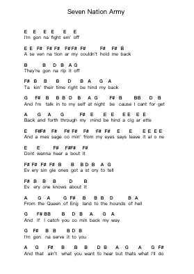 Seven Nation Army Piano letter notes by The White Stripes - Arr.Darcarr