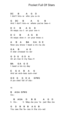 Pocket Full Of Stars पियानो पत्र नोट्स द्वारा Nine Black Alps - Arr.Woodcie Budad