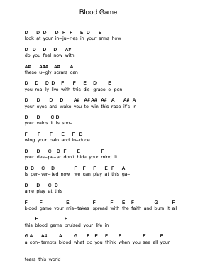 Blood Game Piano letter notes by Repeat Endless - Arr.Rareade Zoelotte