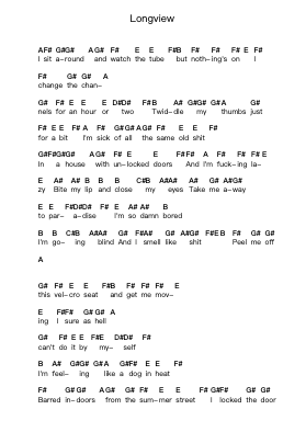 Longview Piano letter notes by Green Day - Arr.Milnett