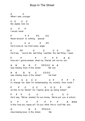 Boys In The Street Piano letter notes by Greg Holden - Arr.Junegia Wato