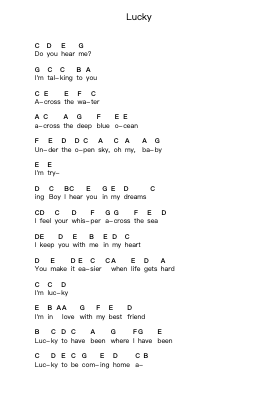 Lucky 鋼琴字母譜由 Jason Mraz - 編曲 Hoodlyle Joyyoung