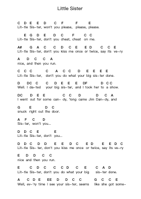 Little Sister Piano letter notes by Ry Cooder - Arr.Springbott Fitchblume