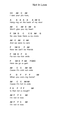 Not In Love Piano letter notes by Crystal Castles - Arr.Paydice