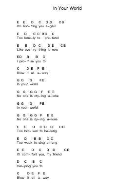 In Your World Piano letter notes by Muse - Arr.Fieldbing