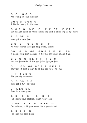 Party Enema Piano letter notes by NOFX - Arr.Quinnbar Oglie