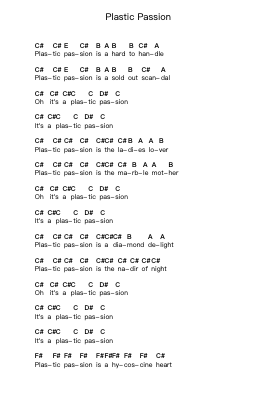 Plastic Passion Piano letter notes by The Cure - Arr.Manbeard Lylaine