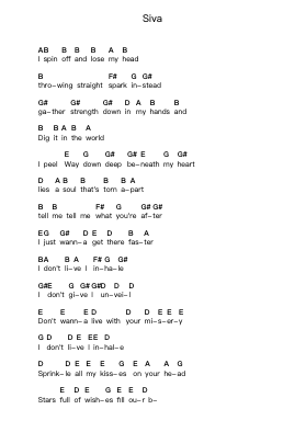 Siva Piano letter notes by The Smashing Pumpkins - Arr.Grifgins