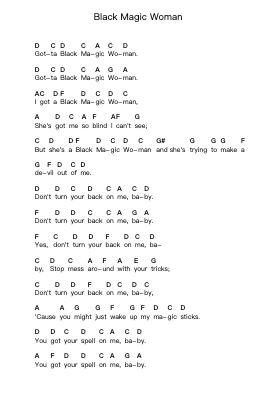 Black Magic Woman 钢琴字母谱由 Santana - 编曲 Leifclaire Frankbrooke