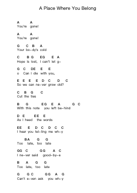 A Place Where You Belong ピアノの音符 by Bullet For My Valentine - Arr.Nickkirk Inje