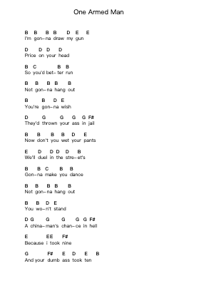 One Armed Man Piano letter notes by The Lillingtons - Arr.Boycehe