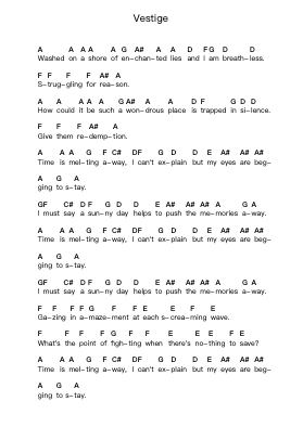 Vestige Piano letter notes by Alesana - Arr.Migsel Pagliam