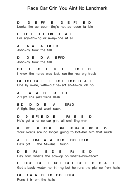 Race Car Grin You Aint No Landmark Piano letter notes by Modest Mouse - Arr.Leoduke Hodwey