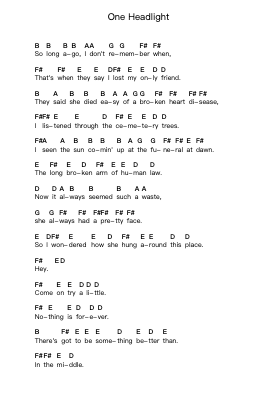 One Headlight 钢琴字母谱由 The Wallflowers - 编曲 Rusden
