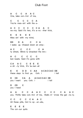 Club Foot 钢琴字母谱由 Kasabian - 编曲 Megreau Readeries