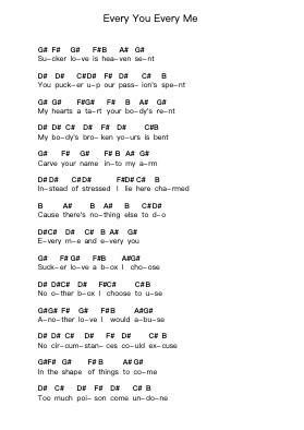 Every You Every Me Catatan huruf piano oleh Placebo - Arr.Bardtrid
