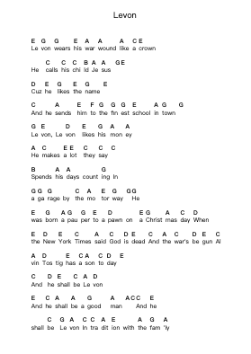 Levon Piano letter notes by Elton John - Arr.Besquinn
