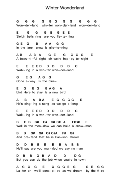 Winter Wonderland Piano letter notes by Dean Martin - Arr.Songes
