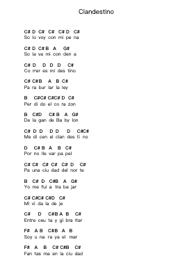Clandestino Notas de piano en letras por Manu Chao - Arr.Fieldbing