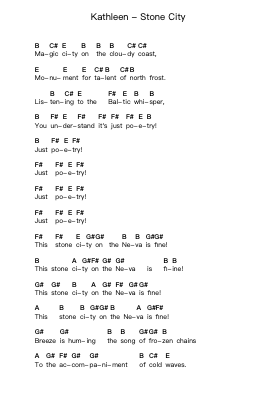 Kathleen - Stone City Piano letter notes by Misc Unsigned Bands - Arr.Priney Grelen
