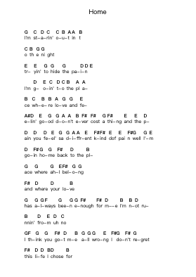 Home Piano letter notes by Daughtry - Arr.Xedred