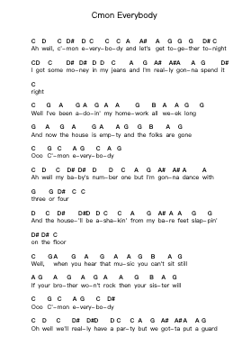Cmon Everybody Piano letter notes by Eddie Cochran - Arr.Sigjeff