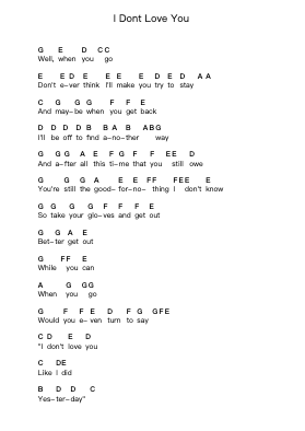 I Dont Love You Piano letter notes by My Chemical Romance - Arr.Walshses