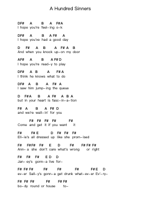 A Hundred Sinners Piano letter notes by The Feeling - Arr.Cashdrey Popkim