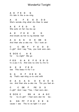 Wonderful Tonight Piano letter notes by Eric Clapton - Arr.Leifres