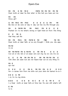 Dyers Eve Piano letter notes by Metallica - Arr.Jefgiles Greren