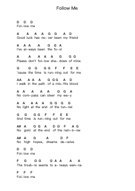 Follow Me Piano letter notes by PAIN (Sweden) - Arr.Toutfey