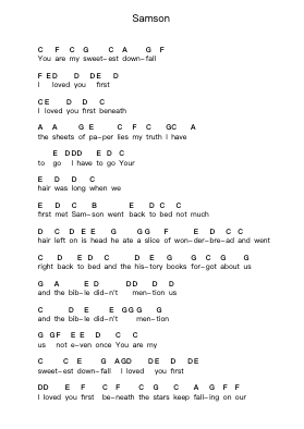 Samson Piano letter notes by Regina Spektor - Arr.Jefgiles Greren