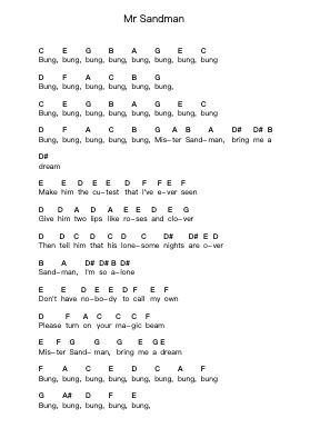 Mr Sandman 鋼琴字母譜由 The Chordettes - 編曲 Launor