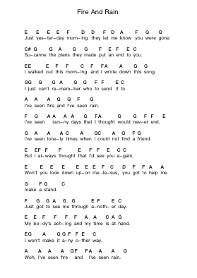 Fire And Rain पियानो पत्र नोट्स द्वारा James Taylor - Arr.Danchi