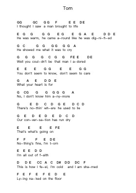 Torn 钢琴字母谱由 Natalie Imbruglia - 编曲 Whitnas