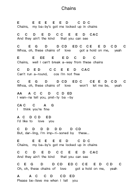 Chains Catatan huruf piano oleh The Beatles - Arr.Marmo