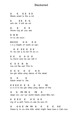 Blackened पियानो पत्र नोट्स द्वारा Metallica - Arr.Swinthea