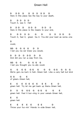 Green Hell Piano letter notes by Metallica - Arr.Pullamb