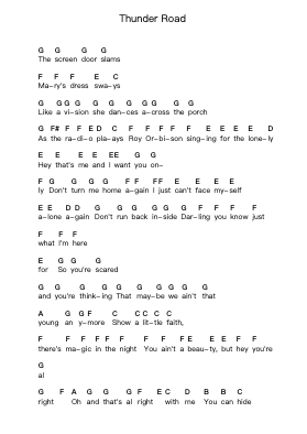 Thunder Road Piano letter notes by Bruce Springsteen - Arr.Reyler Poundien