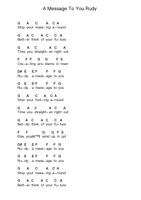 A Message To You Rudy Piano letter notes by The Specials - Arr.Gemten Churhy