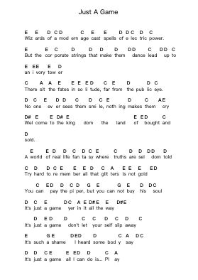 Just A Game Notas de piano en letras por Triumph - Arr.Dilpont Trollsper